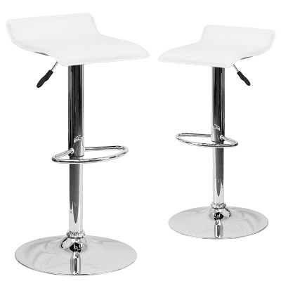Emma And Oliver 2 Pack Contemporary Vinyl Adjustable Height Barstool With Solid Wave Seat And Chrome Base - Image 11