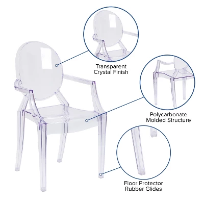Emma And Oliver Oval Back Ghost Chair With Arms In Transparent Crystal - Image 2
