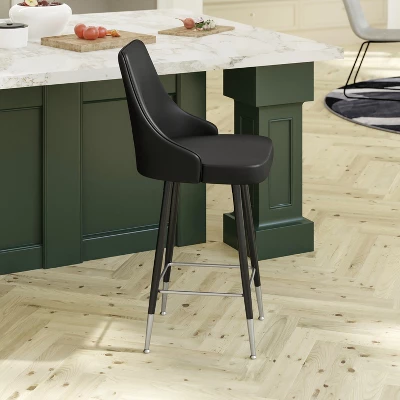 Emma And Oliver Modern Upholstered Dining Stools With Chrome Accented Metal Frames And Footrests - Image 3