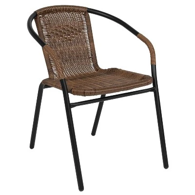 Emma And Oliver 2 Pack Rattan Indoor-Outdoor Restaurant Stack Chair With Curved Back - Image 10