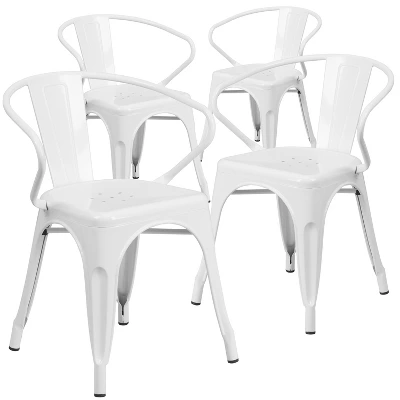 Emma And Oliver Commercial Grade 4 Pack Metal Indoor-Outdoor Chair With Arms - Image 13