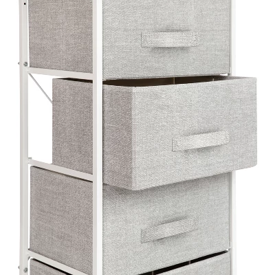 Emma And Oliver 4 Drawer Vertical Storage Dresser With Wood Top & Fabric Pull Drawers - Image 4