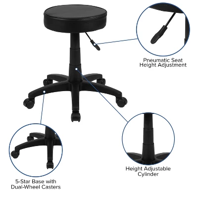 Emma And Oliver Black Adjustable Doctors Stool On Wheels With Ergonomic Molded Seat - Image 3