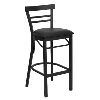 Emma And Oliver Two-Slat Ladder Back Black Metal Restaurant Dining Barstool - Image 10
