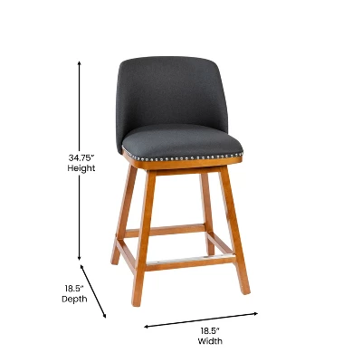 Emma And Oliver Upholstered Mid-Back Stools With Nailhead Accent Trim & Wood Frames - Image 6