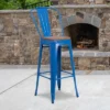 Emma And Oliver 30"H Metal Dining Barstool With Back And Square Wood Seat