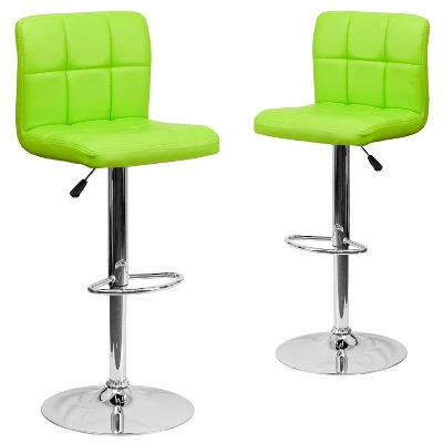 Emma And Oliver 2 Pack Contemporary Quilted Vinyl Adjustable Height Barstool With Chrome Base - Image 13