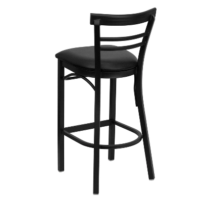 Emma And Oliver Two-Slat Ladder Back Black Metal Restaurant Dining Barstool - Image 6