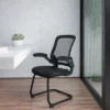 Emma And Oliver Black Mesh Sled Base Side Reception Guest Office Chair With Flip-Up Arms