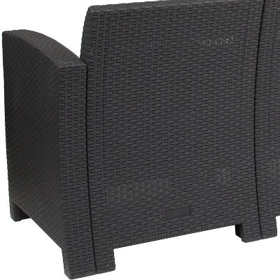 Emma And Oliver Faux Rattan Sofa With All-Weather Cushions - Image 4