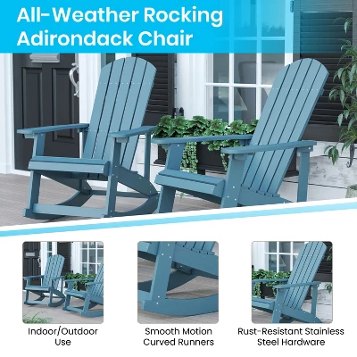 Emma And Oliver Set Of 2 Marcy Classic All-Weather Poly Resin Rocking Adirondack Chairs With Stainless Steel Hardware For Year Round Use - Image 2
