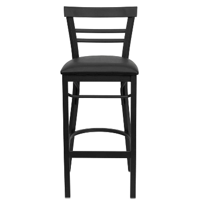 Emma And Oliver Two-Slat Ladder Back Black Metal Restaurant Dining Barstool - Image 8