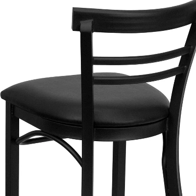 Emma And Oliver Two-Slat Ladder Back Black Metal Restaurant Dining Barstool - Image 4