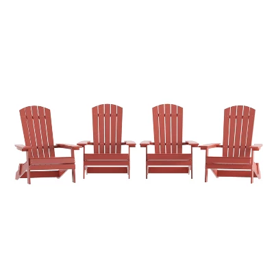 Emma And Oliver Set Of 4 Indoor/Outdoor Poly Resin Folding Adirondack Chairs, All-Weather Chairs For Porch, Patio, Or Sunroom - Image 15