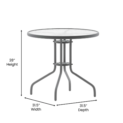 Emma And Oliver 31.5" Round Tempered Glass Metal Table With Smooth Ripple Design Top - Image 6