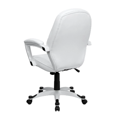 Emma And Oliver Mid-Back White LeatherSoft Tapered Back Executive Swivel Office Chair - Arms