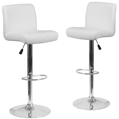 Emma And Oliver 2 Pack Contemporary Vinyl Adjustable Height Barstool With Rolled Seat And Chrome Base - Image 9