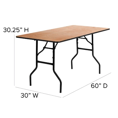 Emma And Oliver 5-Foot Rectangular Wood Folding Banquet Table With Clear Coated Finished Top - Image 3