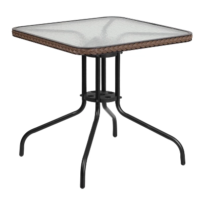 Emma And Oliver 28" Square Tempered Glass Metal Table With Rattan Edging - Image 8