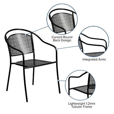 Emma And Oliver Commercial Grade 5 Pack Indoor-Outdoor Steel Patio Arm Chair With Round Back - Image 3