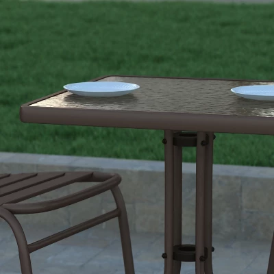 Emma And Oliver 23.5" Square Tempered Glass Metal Table With Smooth Ripple Design Top - Image 4