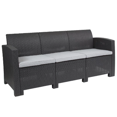 Emma And Oliver Faux Rattan Sofa With All-Weather Cushions - Image 10