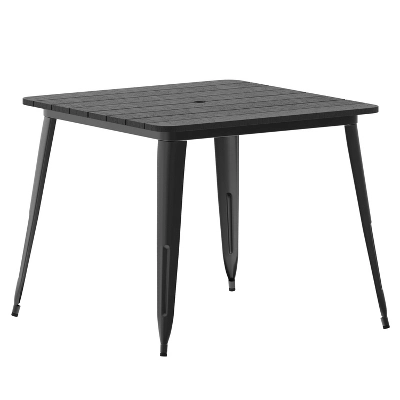 Emma And Oliver Indoor/Outdoor Dining Table With Umbrella Hole, 36" Square All Weather Poly Resin Top And Steel Base - Image 12