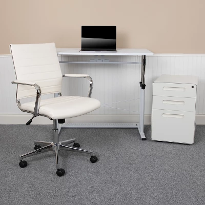 Emma And Oliver Work From Home Kit-Adjustable Desk, LeatherSoft Office Chair, Filing Cabinet