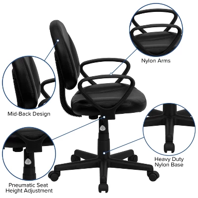 Emma And Oliver Mid-Back Black LeatherSoft Swivel Ergonomic Office Chair - Back Adjustment - Image 2